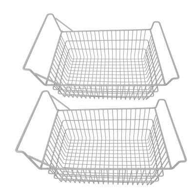 Keebgyy 2pcs Freezer Baskets, Deep Refrigerator Freezer Baskets, Chest Freezer Household Wire Storage Basket Bins Organizer with High Low Handles for Kitchen Cabinet(50x27cm / 19.7x10.6in)