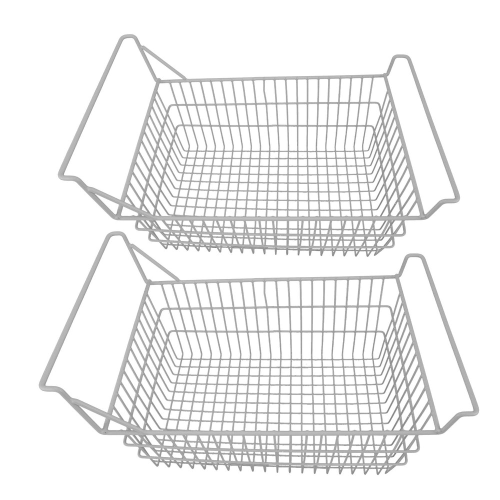 Keebgyy 2pcs Freezer Baskets, Deep Refrigerator Freezer Baskets, Chest Freezer Household Wire Storage Basket Bins Organizer with High Low Handles for Kitchen Cabinet(50x27cm / 19.7x10.6in)