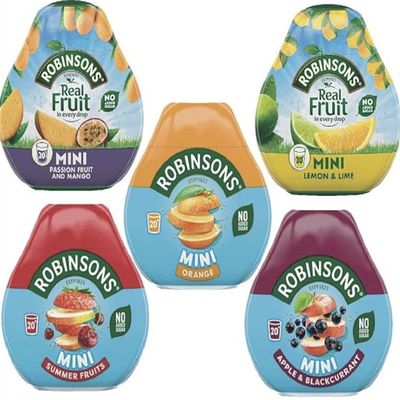 Robinsons Squashd Mini Variety Pack - 5 Flavour Pack  1xSummer Fruit, 1xMango & Passion Fruit, 1xOrange, 1xApple & Blackcurrant, And 1xLemon & Lime  No Added Sugar - Bundled by Black Nore Gifts