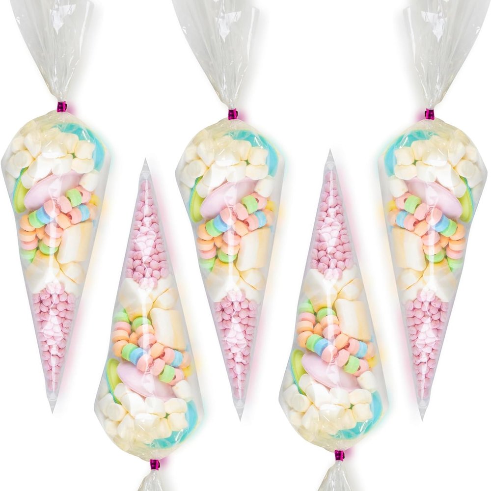 Pre-Filled Childrens Birthday Party Sweet Cones Exclusive To Burmont's (15 Pack Pink)
