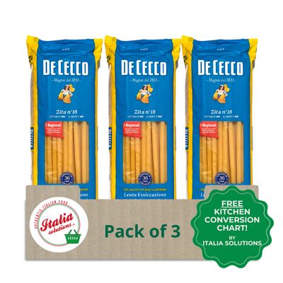 De Cecco Zita no.18-500g Long Pasta Straws - Pack of 3 with Italia Solutions UK Kitchen Conversion Card