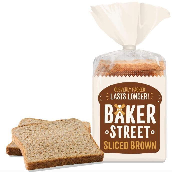 Baker Street Brown Sliced loaf | Wholesome and Delicious Wholemeal Bread | Healthy and Nutritious | Long Life Freshness | Simple & Tasty (9 Pack)
