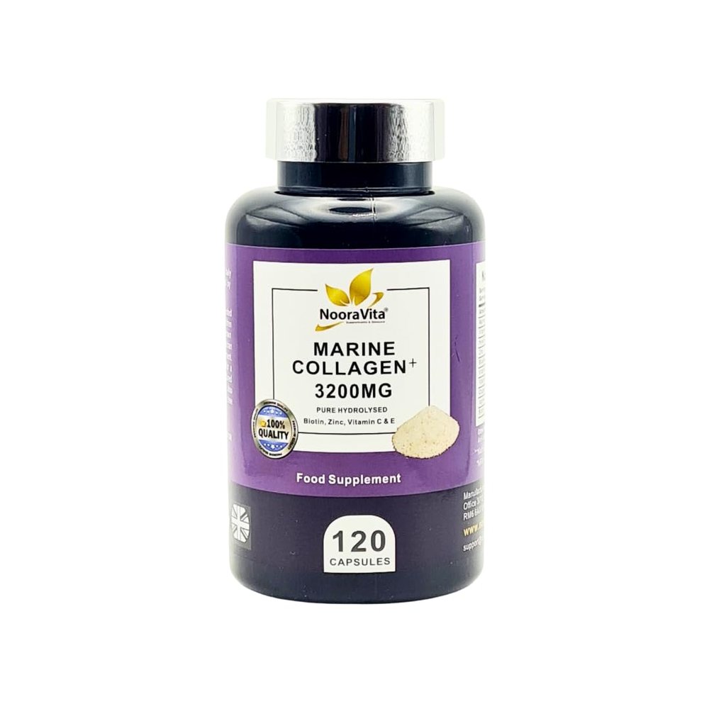 Marine Collagen Plus 3200MG. 120 Capsules a Premium Blend of Pure Hydrolysed Marine Collagen, Fortified with Biotin, Zinc, Vitamin C & E. Gluten Free, GMO Free and Halal.