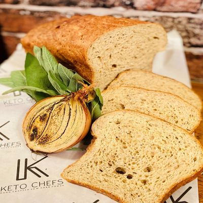 Keto Chefs Ultra Low Carb Freshly Baked Keto Bread Rustic Sage & Onion Presliced Loaf 600g x 2 Loaves