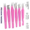 Abdul of Sialkot Fiber Tips Volume Tweezers for Eyelash Extensions, Set of 6,Volume Boot, Made with Perfection Micro Tip (6 Piece Set (Fiber Tip Gulabi Pink) view 2