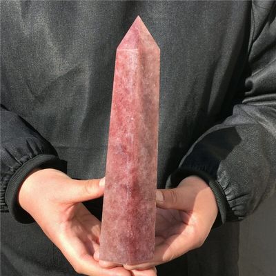 EKFBQBGW Natural Strawberry Crystal Obelisk Wine Red Crystal Pyramid Collection Home Collections