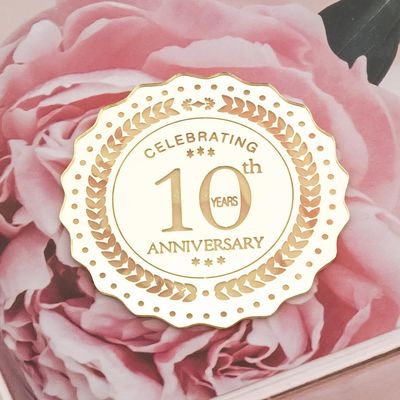 10th Anniversary Cupcake Toppers Engraved Discs - Pack of 6 - Anniversary Party Cupcake Toppers - Celebration Cupcake Toppers - Acrylic Mirror Cake Topper