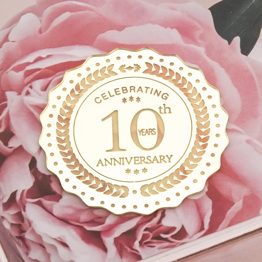 10th Anniversary Cupcake Toppers Engraved Discs - Pack of 6 - Anniversary Party Cupcake Toppers - Celebration Cupcake Toppers - Acrylic Mirror Cake Topper