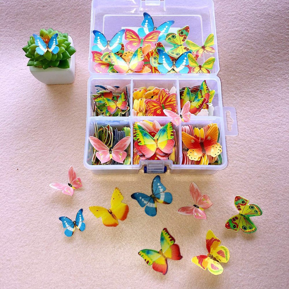 100 Pieces Cake Decorations,Butterfly Edible Cake decorations, Flower Cake Decoration Family Cupcake Wedding Cake Birthday Party Food Decoration (100 Pieces Butterfly)
