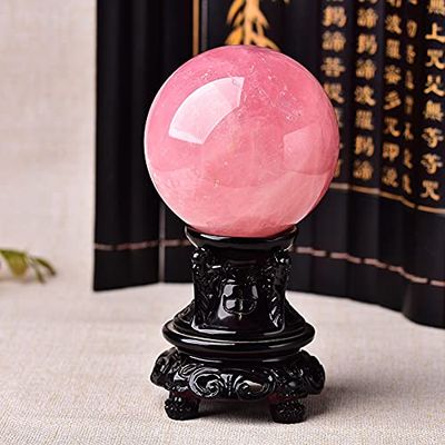EKFBQBGW 8-9cm Natural Crystal Rose Quartz Ball Stone Ornaments Ball Home Decoration Stone Free Wooden Frame Gift Home Collections