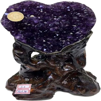 EKFBQBGW Large Natural Amethyst Raw Quartz - Heart Shape Amethyst Crystals Cluster - Druzy Geode Gemstone Sculpture - Deep Purple Crystals,appro.3lbs Home Collections (Size : Appro.2.2lbs)