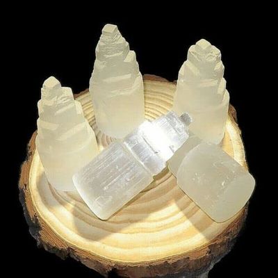 EKFBQBGW 10 Piece Bulk Lot: 4" Tall Selenite Skyscraper Crystal Tower Home Collections