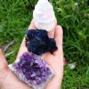 EKFBQBGW 1pc Natural White Selenite Skyscraper Amethyst Cluster Azurite Malachite Crystals Stones Combos Set Home Collections view 3