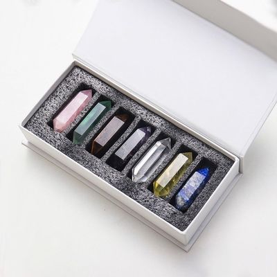 EKFBQBGW 7pc Natural Crystal Dual Point Pillar Set Rose Quartz Amethyst Gem Collection Gift Box Home Decor Home Collections