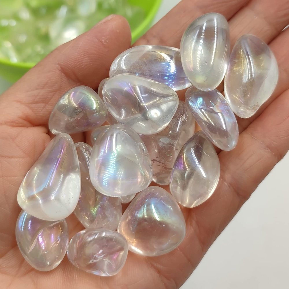 EKFBQBGW Rainbow AB Titanium Aura Clear Quartz Natural Crystal Tumbled Stone Polished Rock Home Room Decoration,3pc Random Home Collections