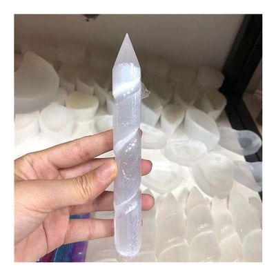 EKFBQBGW Gift for Family New Spiritual Gemstone Natural Spiral Rod White Selenite Wand Point for Lucky Stone Crystal Home Collections