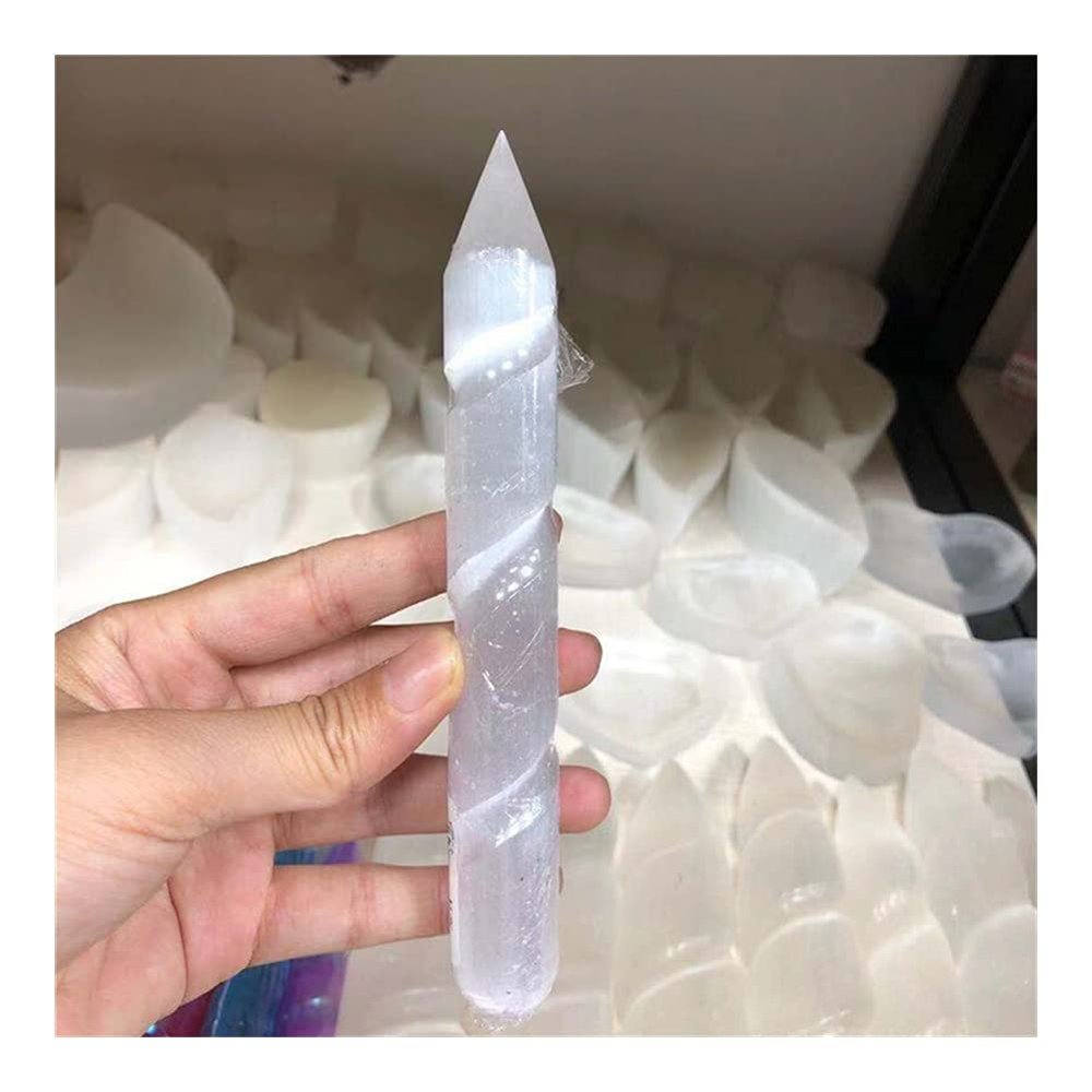 EKFBQBGW Gift for Family New Spiritual Gemstone Natural Spiral Rod White Selenite Wand Point for Lucky Stone Crystal Home Collections