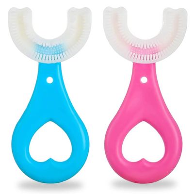 Kids Toothbrushes,2 Pcs U Shaped Toothbrush 360All-Round Cleaning Silicone Teeth Brush for Kids Blue or Pink (2-6 Years Old)