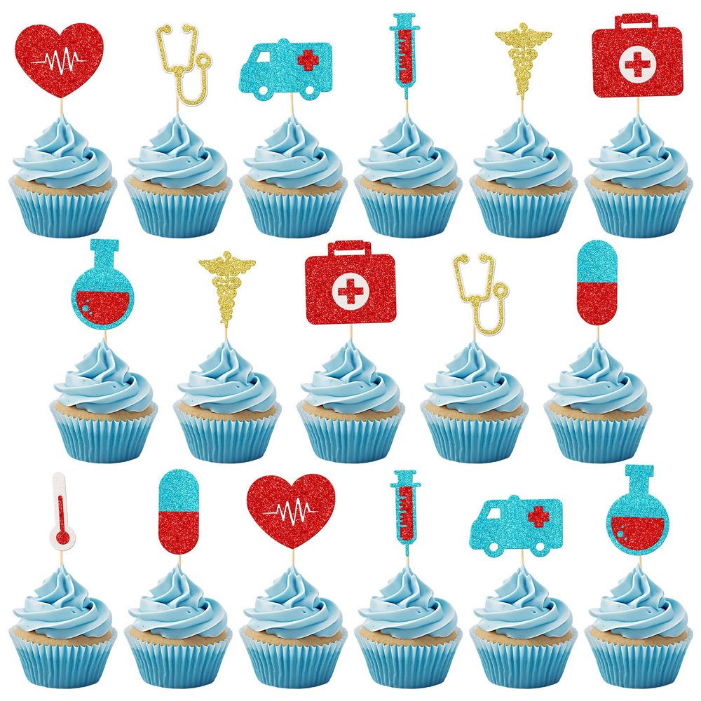 Qttier 18Pcs Nurse Cupcake Toppers, Nurse Graduation Toothpicks,RN Themed Cupcake Toppers,Nurse Retirement Cake Picks,Nurse Graduation Decorations
