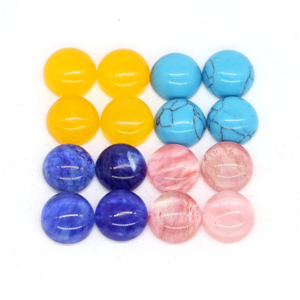 10-100PC 10mm Round Flat Back Cabochon Bead Natural Stone Crystal DIY Jewelry Ring Earring Pendant Necklace Gems Lots Wholesale Natural Stones Home Collections (Color : Mix Random Stones, Size : 50p