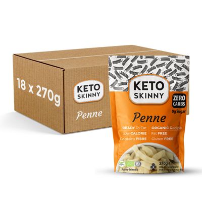 Keto Skinny Penne 270g - Made from Organic Konjac Flour - Keto Paleo Diet and Vegan Food - Zero Sugar, Shirataki, Less Carbohydrate & Low Calorie Food (Pack of 18, Penne)