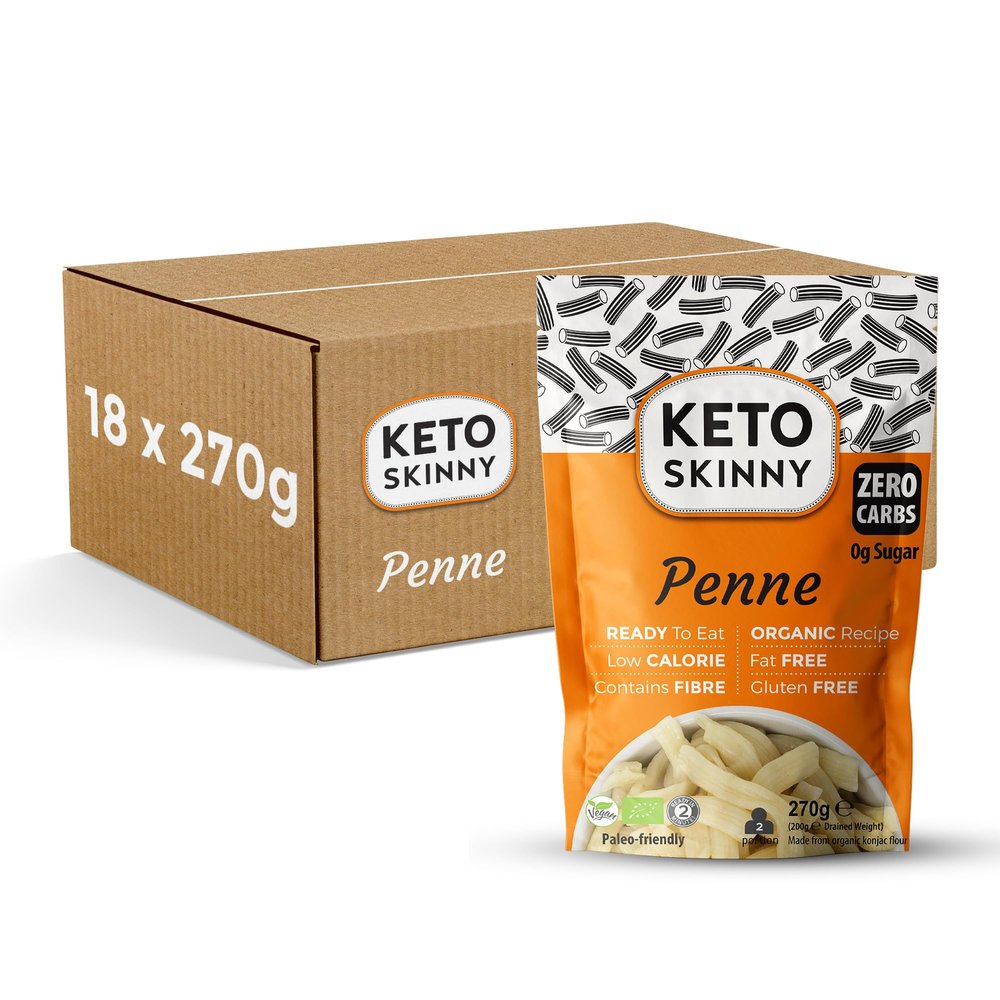 Keto Skinny Penne 270g - Made from Organic Konjac Flour - Keto Paleo Diet and Vegan Food - Zero Sugar, Shirataki, Less Carbohydrate & Low Calorie Food (Pack of 18, Penne)