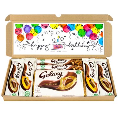 Selection Box Chocolate Hamper | Letter Box Gift | Fullsize Galaxy Chocolate bars | Ideal Gifts For Women, Men, Kids (Happy Birthday, Full Size)