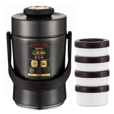 ZLJSHZS Women Insulated Food Container Vacuum Soup Thermos Bento for School, Office, Picnic, Travel,Silver,2.4L