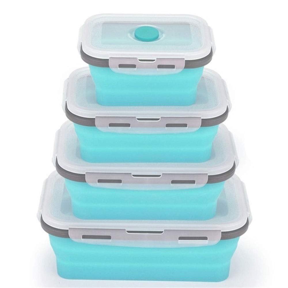 ZLJSHZS es 4Pcs Set Foldable Silicone Food Fruit Salad Storage Food Box Container Dinnerware Conveniently