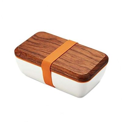 ZLJSHZS es Wood Bento Box Ceramic Bowl BPA Free Portable Food Container with Cutlery Students Picnic School