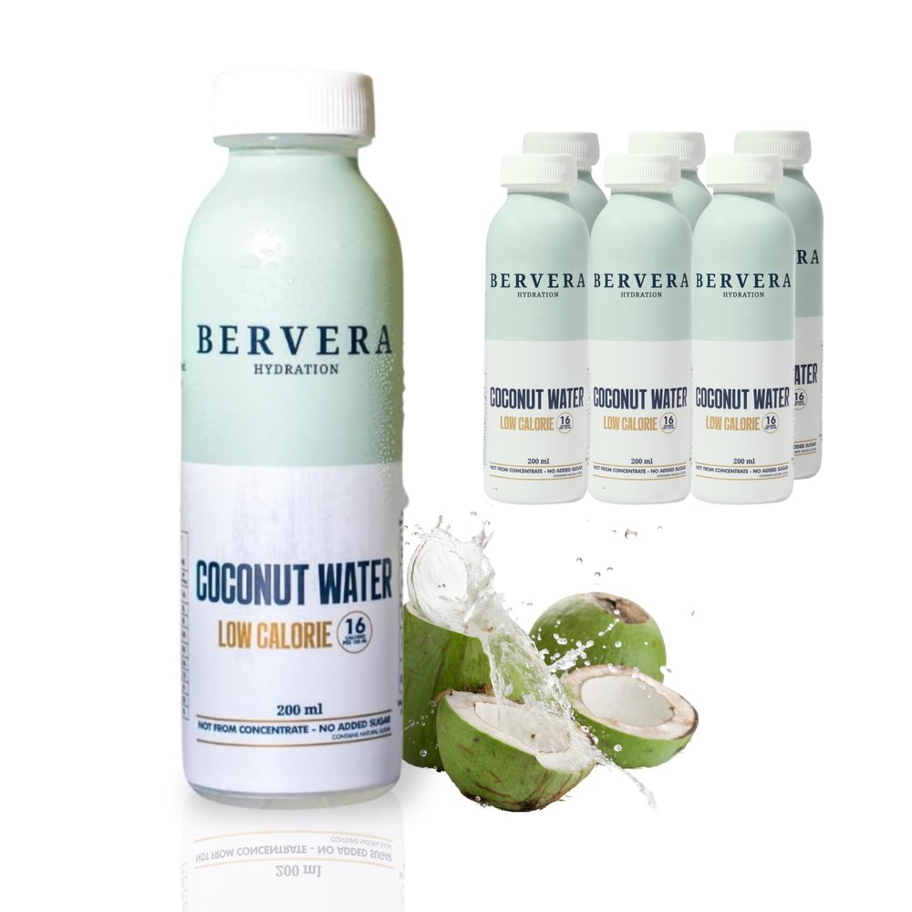 Bervera 100% Pure Coconut Water Multi-Pack (6 x 200ml), Packed with Electrolytes & Potassium | Naturally Hydrating | No added Sugar (6 Pack)