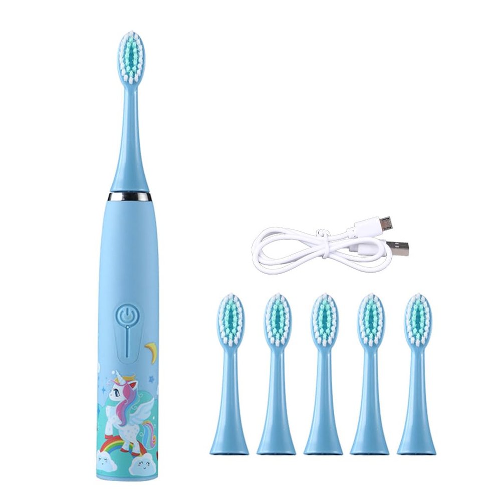 AGONEIR Children Automatic Toothbrush, Electric Toothbrush for Kids, 4 Cleaning Modes, IPX6 Waterproof, Blue/Green/Light Blue Yellow