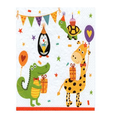 20 Napkins Funny Animals with Balloons, Fox, Rabbit, Deer, Children, Giraffe, Dinos, Birthdays, Children's Party Table Decoration - Colourful Paper Napkins 33 x 33 cm