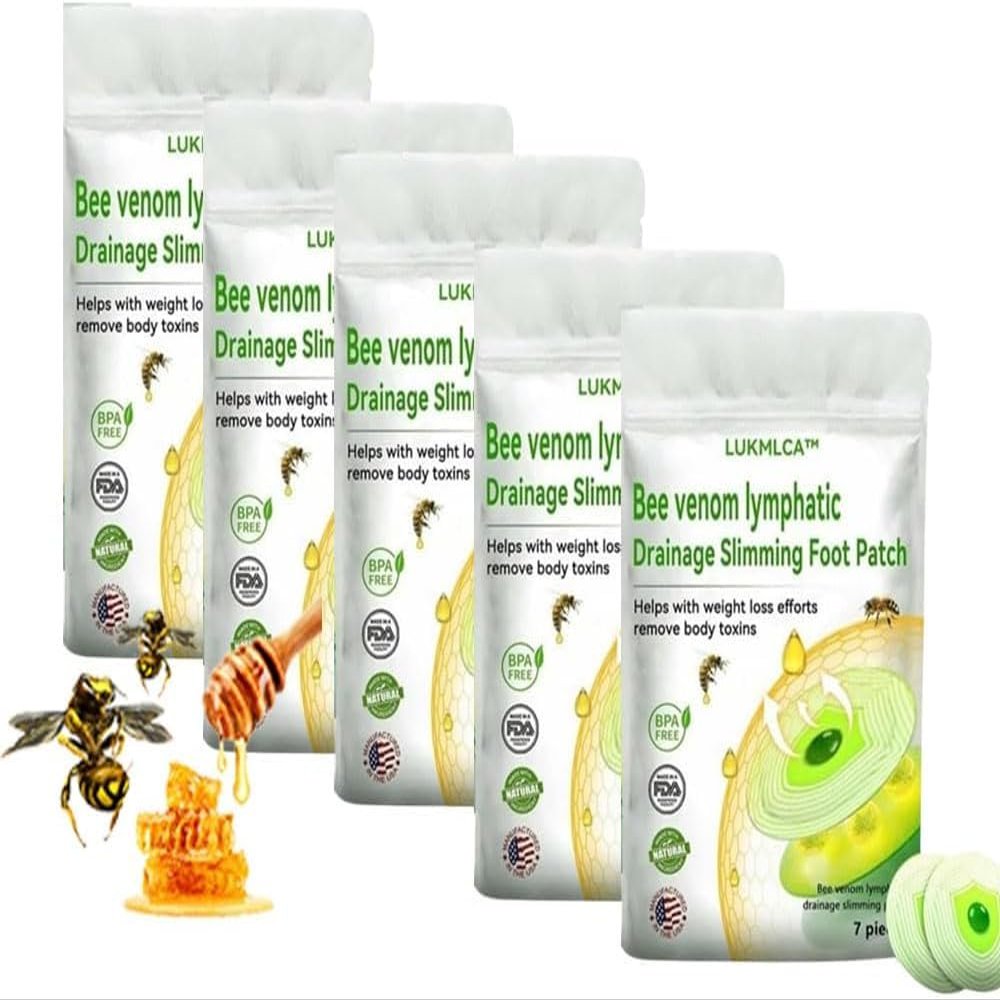 Lukmlca Bee Venom Foot Patch,Lukmlca Bee Venom Lymphatic Drainage Slimming Foot Patch,Bee Venom Lymphatic Drainage & Slimming Patches Reduce Body Accumulation (5 pack)