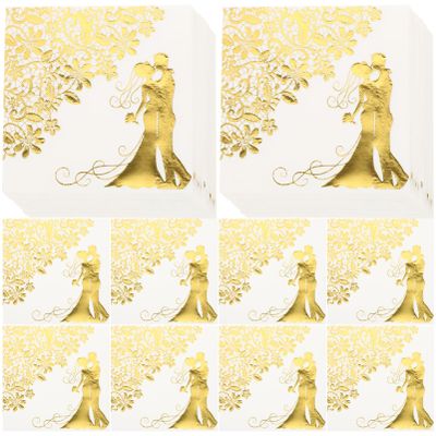 Alipis 60sheets Foil Napkins Wedding Banquet Dinner Party Supplies Gold Paper Napkins for Restaurant Receptions