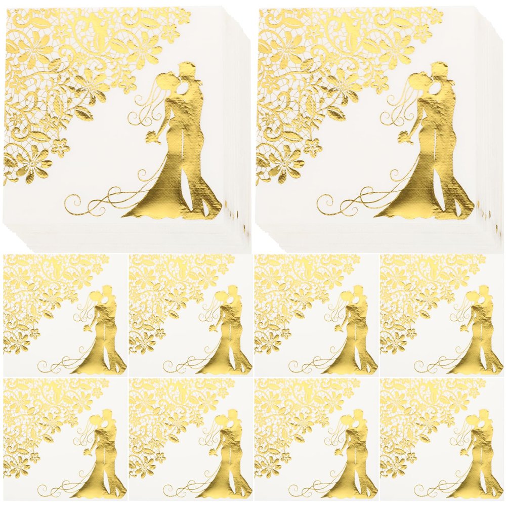 Alipis 60sheets Foil Napkins Wedding Banquet Dinner Party Supplies Gold Paper Napkins for Restaurant Receptions