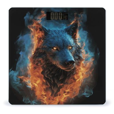 YJWANDL Scale for Body Weight Wolf Head in Blue Flames Print Weight Scale Digital Scale Body Fat Scale Weight Scale LCD Scale Slim Scale, style