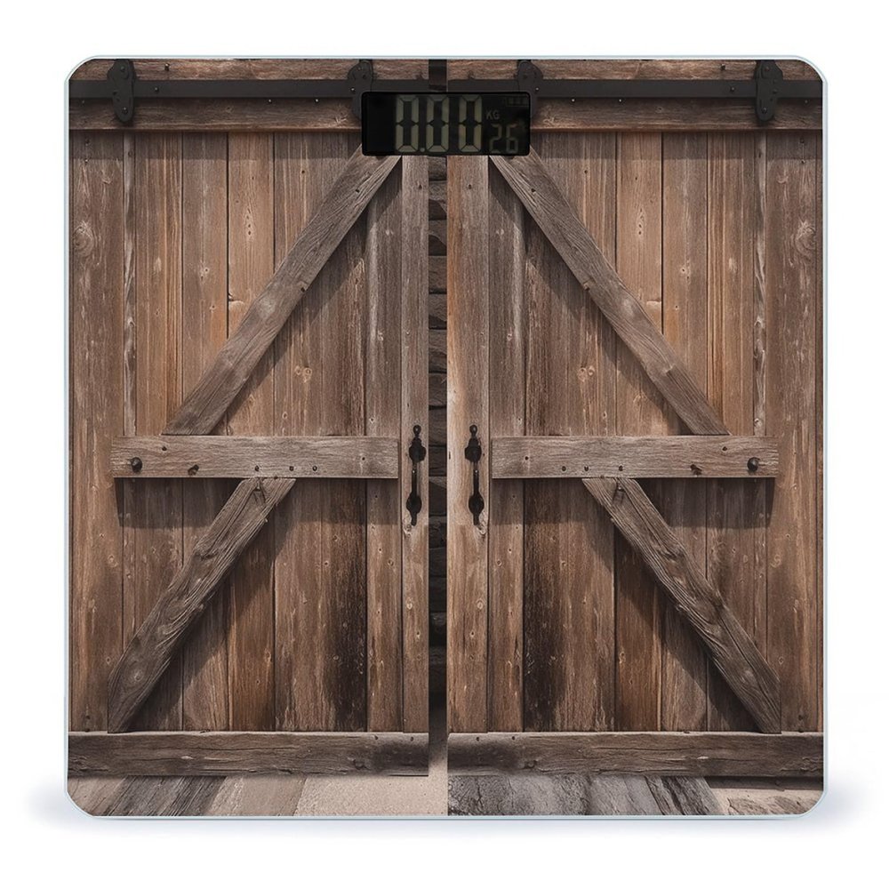 YJWANDL Scale for Body Weight Vintage Wooden Barn Door Print Weight Scale Digital Scale Body Fat Scale Weight Scale LCD Scale Slim Scale, style