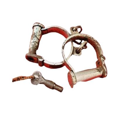 Antique Handcuff 12inch Handcrafted Iron Nickel Lock Key
