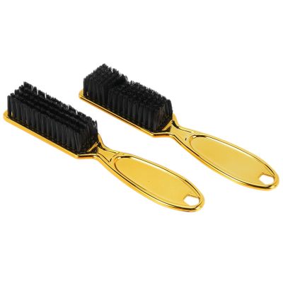 Duontyye Fade Brush Comb Scissors Cleaning Brush Barber Shop Skin Fade Vintage Oil Head Shape Carving Cleaning Brush Gold 2PC