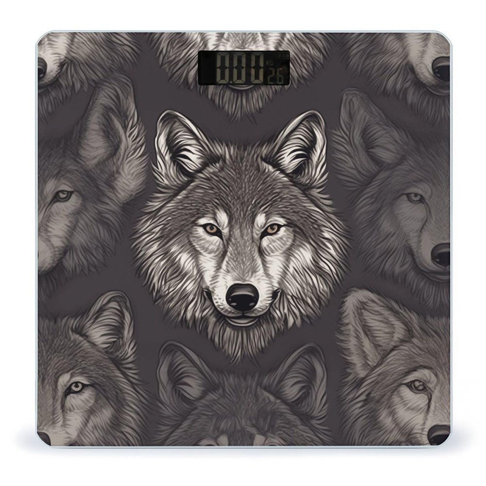 YJWANDL Scale for Body Weight Wolf Head Pattern Print Weight Scale Digital Scale Body Fat Scale Weight Scale LCD Scale Slim Scale, style