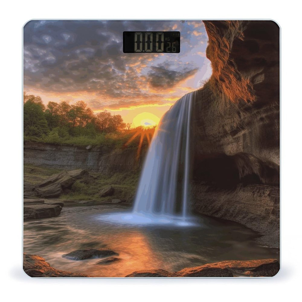 YJWANDL Scale for Body Weight Waterfall at Sunset Print Weight Scale Digital Scale Body Fat Scale Weight Scale LCD Scale Slim Scale, style
