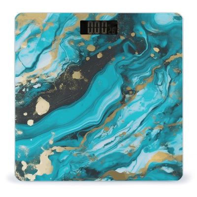 YJWANDL Scale for Body Weight Turquoise Blue Gold Marble Print Weight Scale Digital Scale Body Fat Scale Weight Scale LCD Scale Slim Scale, style