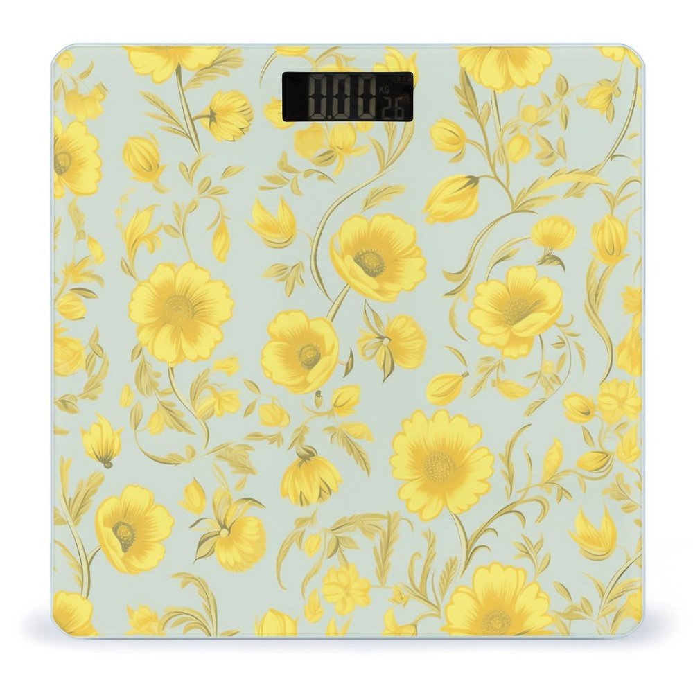 YJWANDL Scale for Body Weight Yellow Flower Print Weight Scale Digital Scale Body Fat Scale Weight Scale LCD Scale Slim Scale, style