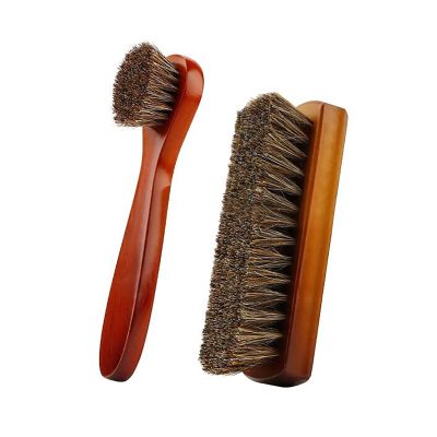 NATEFEMIN 2Pcs Horsehair Shoe Brush Kit Hand Broom Brush, Made of Horse Hair Bristles for Cleaning Shoe, Boot, Counter, Bed