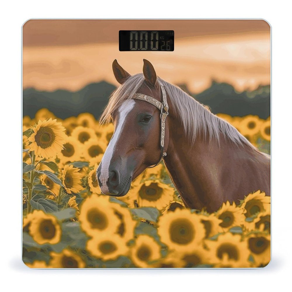 YJWANDL Scale for Body Weight Yellow Sunflower Horse Print Weight Scale Digital Scale Body Fat Scale Weight Scale LCD Scale Slim Scale, style