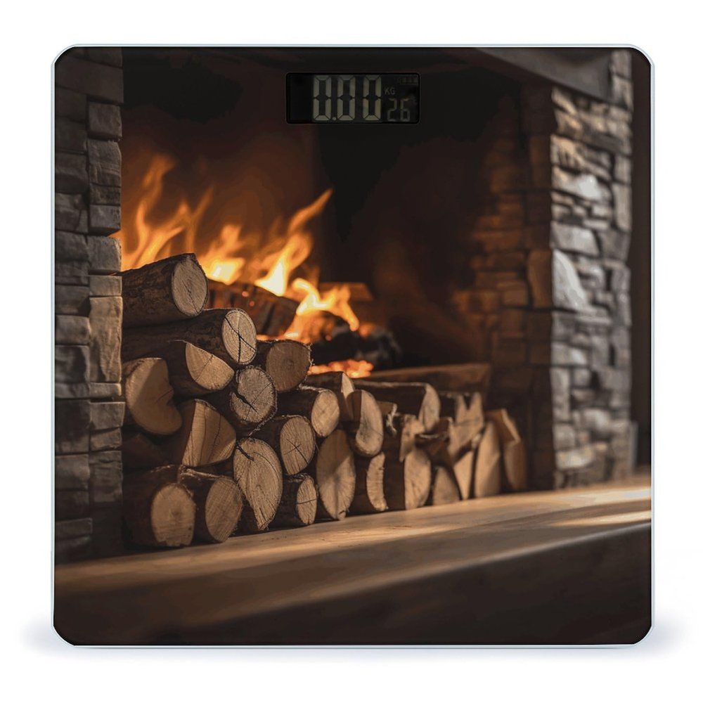 YJWANDL Scale for Body Weight Wood on Fireplace Print Weight Scale Digital Scale Body Fat Scale Weight Scale LCD Scale Slim Scale, style