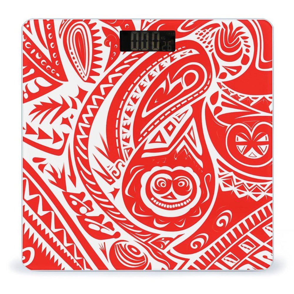 YJWANDL Scale for Body Weight White and Red Tribal Pattern Print Weight Scale Digital Scale Body Fat Scale Weight Scale LCD Scale Slim Scale, style
