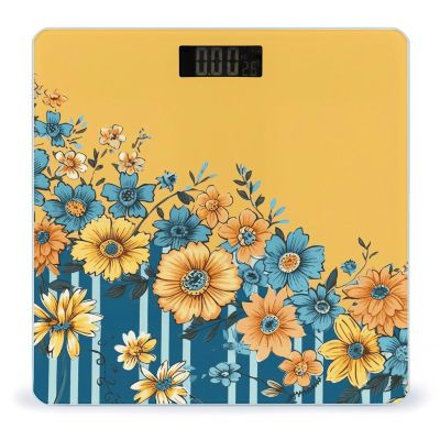 YJWANDL Scale for Body Weight Yellow and Blue Floral Print Weight Scale Digital Scale Body Fat Scale Weight Scale LCD Scale Slim Scale, style