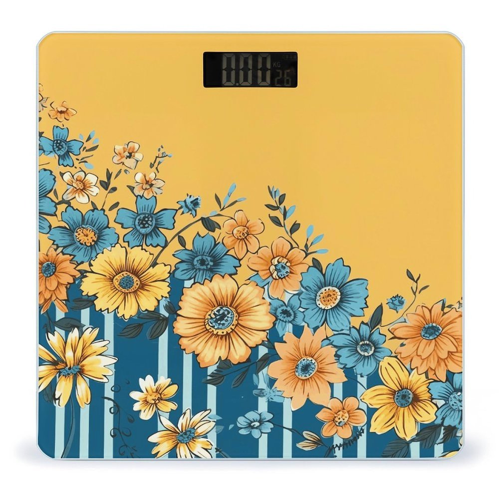 YJWANDL Scale for Body Weight Yellow and Blue Floral Print Weight Scale Digital Scale Body Fat Scale Weight Scale LCD Scale Slim Scale, style